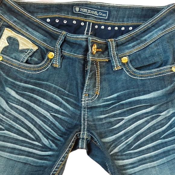 Vintage Washed Blue Jeans,Low Rise,Flare Legs - Picture 6 of 6